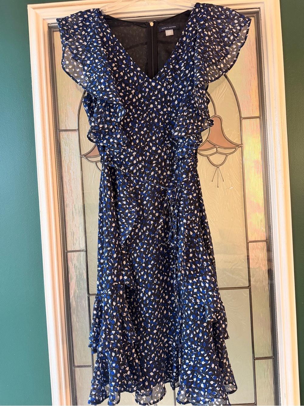 Tommy Hilfiger Navy and White Floral Ruffle Midi Dress